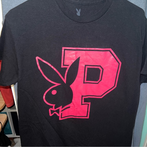 PLAYBOY Black Graphic Tee with Pink Logo - Picture 1 of 4